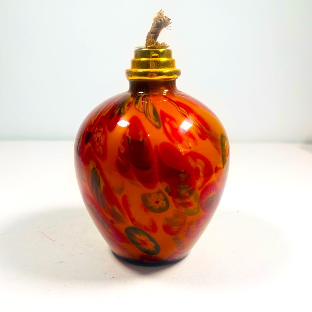 Art Glass  Fragrance / Oil Lamp Orange Murano? Blown Glass Heavy Approx 6” Tall
